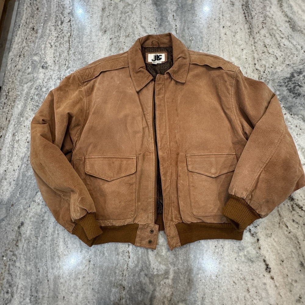Vintage JLC Leather Suede Bomber Jacket Brown Insulated Size Men's Large Aviator